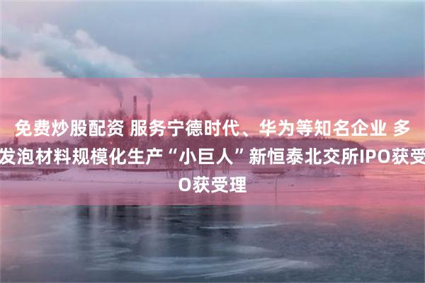 免费炒股配资 服务宁德时代、华为等知名企业 多种发泡材料规模化生产“小巨人”新恒泰北交所IPO获受理