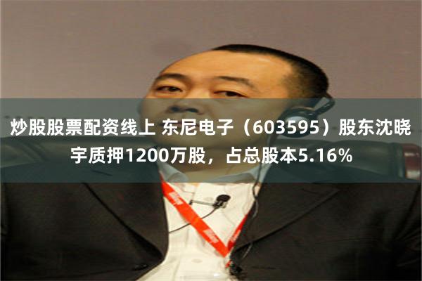 炒股股票配资线上 东尼电子（603595）股东沈晓宇质押1200万股，占总股本5.16%
