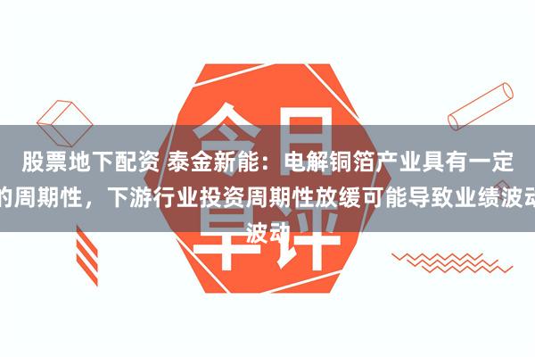 股票地下配资 泰金新能：电解铜箔产业具有一定的周期性，下游行业投资周期性放缓可能导致业绩波动